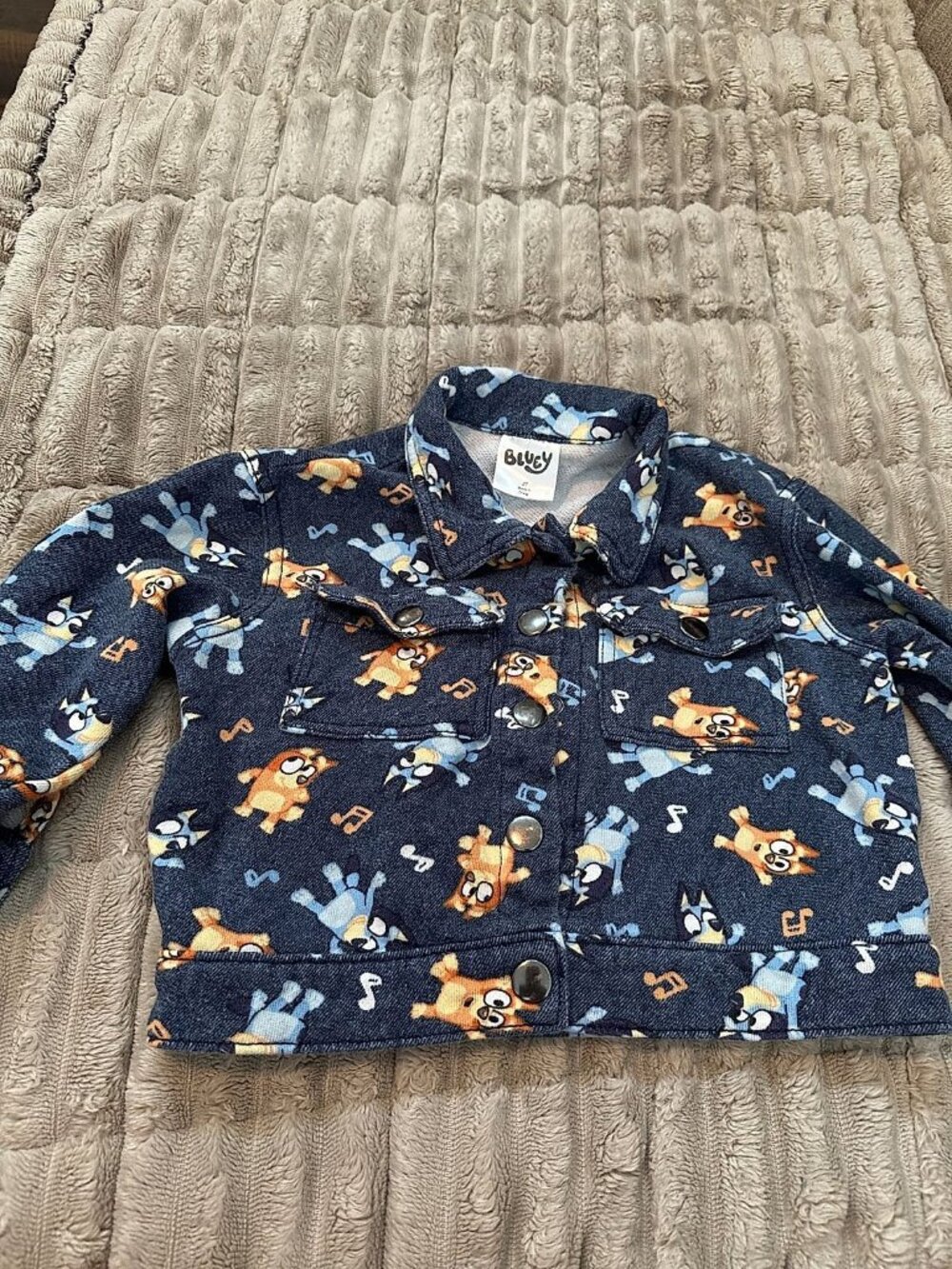 Bluey Denim-Look French Terry Jacket with Snap Closure